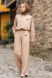 Modalamelif Nıke Nakışlı Kapüşonlu İkili Takım Bej
