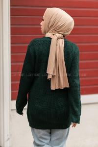 Modalamelif Önü Düğmeli Uzun Triko Hırka Zümrüt Yeşili