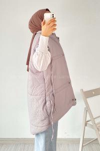 Modalamelif Gizli Fermuarlı Çift Cepli Yelek Gri