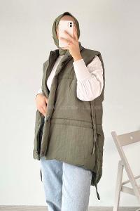 Modalamelif Gizli Fermuarlı Çift Cepli Yelek Haki