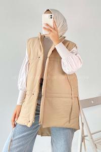 Modalamelif Gizli Fermuarlı Çift Cepli Yelek Sütlükahve