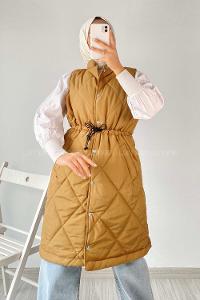 Modalamelif Hakim Yaka Kapitone Desen Yelek Camel