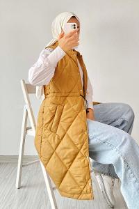 Modalamelif Hakim Yaka Kapitone Desen Yelek Camel