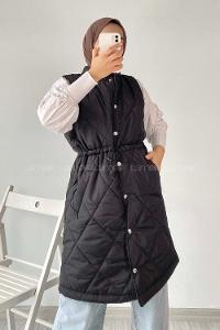 Modalamelif Hakim Yaka Kapitone Desen Yelek Siyah