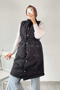 Modalamelif Hakim Yaka Kapitone Desen Yelek Siyah