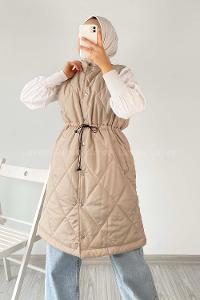 Modalamelif Hakim Yaka Kapitone Desen Yelek Taşrengi