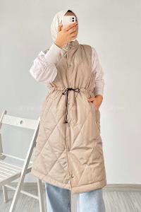 Modalamelif Hakim Yaka Kapitone Desen Yelek Taşrengi