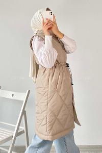 Modalamelif Hakim Yaka Kapitone Desen Yelek Taşrengi