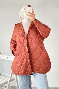 Modalamelif Önü Çıtçıt Düğmeli Mont Kiremit