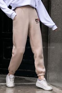 Modalamelif Bel Ve Paça Lastikli Bear Nakış İşlemeli Eşofman Sütlükahve