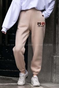 Modalamelif Bel Ve Paça Lastikli Bear Nakış İşlemeli Eşofman Sütlükahve