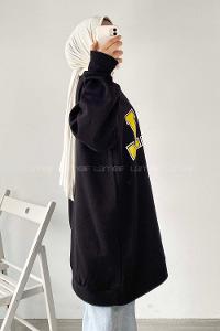 Modalamelif Bisiklet Yaka Bnl Yazı Baskılı Salaş Sweat Siyah