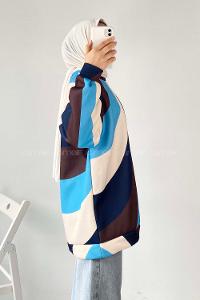 Modalamelif Bisiklet Yaka Renk Garnili Sweat Çokrenkli