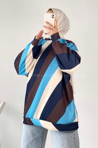 Modalamelif Bisiklet Yaka Renk Garnili Sweat Çokrenkli