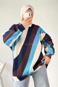 Modalamelif Bisiklet Yaka Renk Garnili Sweat Çokrenkli