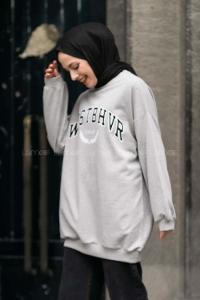 Modalamelif Bisiklet Yaka WRSTBHVR BERLİN Yazı Baskılı Sweat Gri