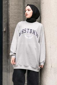 Modalamelif Bisiklet Yaka WRSTBHVR BERLİN Yazı Baskılı Sweat Gri