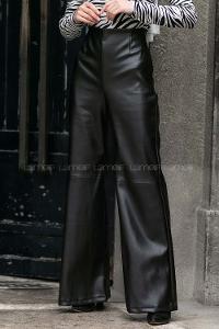 Modalamelif  Bol Paça Palazzo Deri Pantolon Siyah