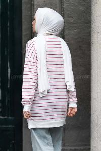 Modalamelif Ele Nao Girl Baskılı Çizgi Desenli Sweat Kırmızı