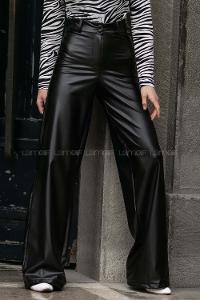 Modalamelif  İspanyol Paça Yüksek Bel Deri Pantolon Siyah
