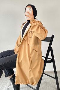 Modalamelif Kapüşon Detaylı Fermuarlı Çift Cepli Trenç Kap Sütlükahve