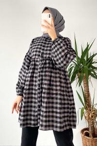 Modalamelif  Bel ve Yaka Fırfır Detaylı Gömlek Gri