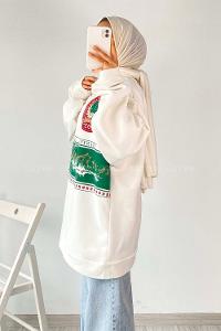 Modalamelif Yarım Fermuar Detaylı Baskılı Sweat Ekru