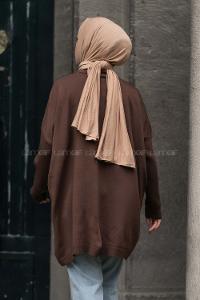 Modalamelif Yarım Balıkçı Yaka Oversize Detaylı Panço Acıkahve