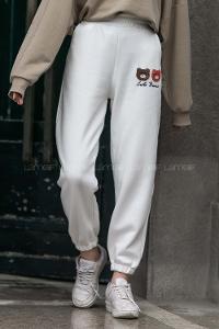 Modalamelif Bel Ve Paça Lastikli Bear Nakış İşlemeli Eşofman Beyaz