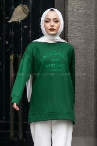 Modalamelif Bisiklet Yaka Calabasas Baskılı Sweat Zümrüt