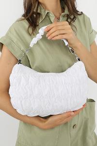 Modalamelif Büzgülü Baguette Çanta Beyaz