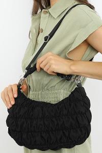 Modalamelif Büzgülü Baguette Çanta Siyah