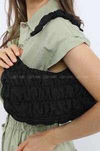 Modalamelif Büzgülü Baguette Çanta Siyah