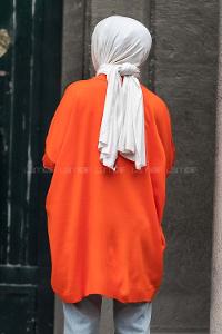 Modalamelif Yarım Balıkçı Yaka Oversize Detaylı Panço Oranj
