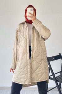 Modalamelif Kapitone Desenli Çift Cepli Mont Bej