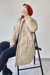 Modalamelif Kapitone Desenli Çift Cepli Mont Bej