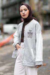 Modalamelif 68 Nakışlı Kolej  Hırka Gri