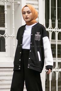 Modalamelif 68 Nakışlı Kolej  Hırka Siyah