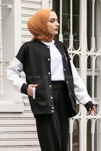 Modalamelif 68 Nakışlı Kolej  Hırka Siyah