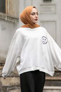 Modalamelif Emoji Baskılı Kaşkorse Sweat Beyaz