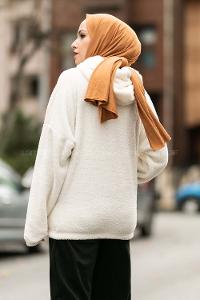 Modalamelif Kapüşonlu Jordan Nakışlı Peluş Sweat Ekru