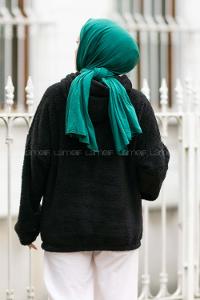 Modalamelif Kapüşonlu Jordan Nakışlı Peluş Sweat Siyah