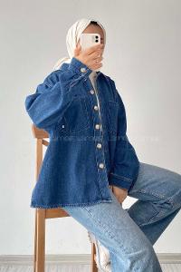 Modalamelif Çift Cepli Kot Gömlek Koyu Mavi