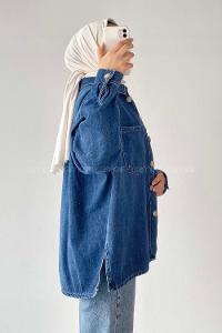 Modalamelif Çift Cepli Kot Gömlek Koyu Mavi