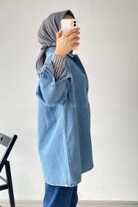 Modalamelif Çıtçıt Düğmeli Kot Gömlek  Mavi