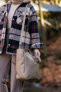 Lamelif Fermuar Detaylı Omuz Çantası Bej