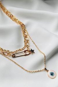 Modalamelif Gold 3Lü Kombin Çengel İğne Detaylı Kolye
