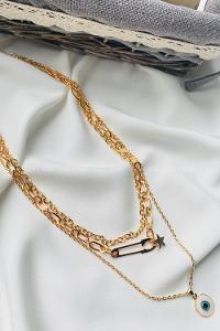 Modalamelif Gold 3Lü Kombin Çengel İğne Detaylı Kolye