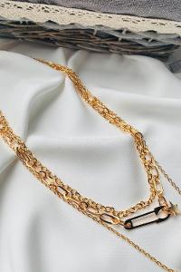 Modalamelif Gold 3Lü Kombin Çengel İğne Detaylı Kolye