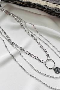 Modalamelif Gümüş 3Lü Kombin Halka Yıldız Detaylı Kolye